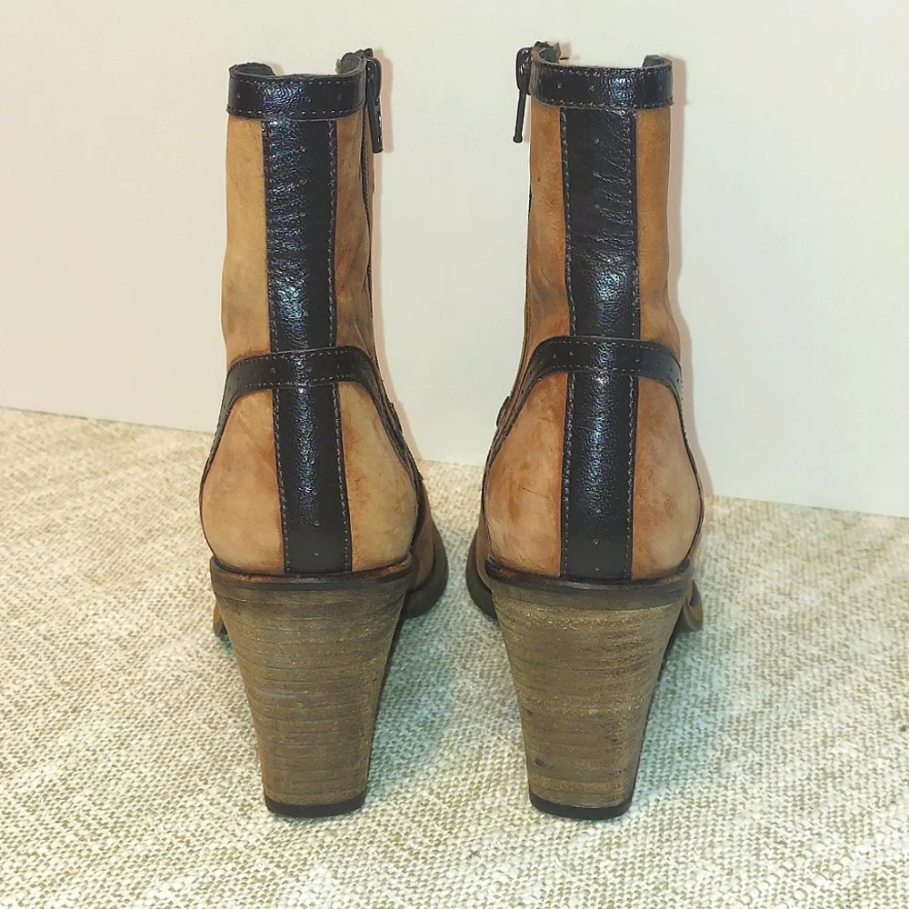 Women's Anthropologie Western Style Leather Suede Ankle Boots Pointed Toe - Picture 2 of 11